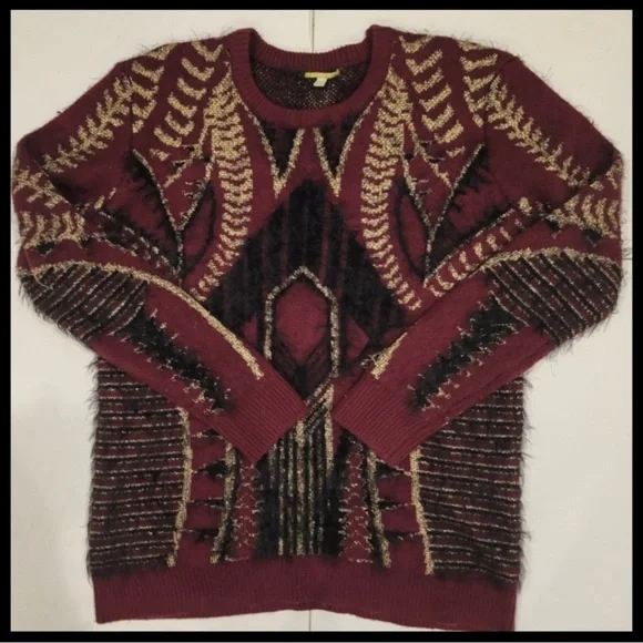 Gianni Bini Burgundy Gold Metallic Fuzzy Knit - Picture 4 of 5